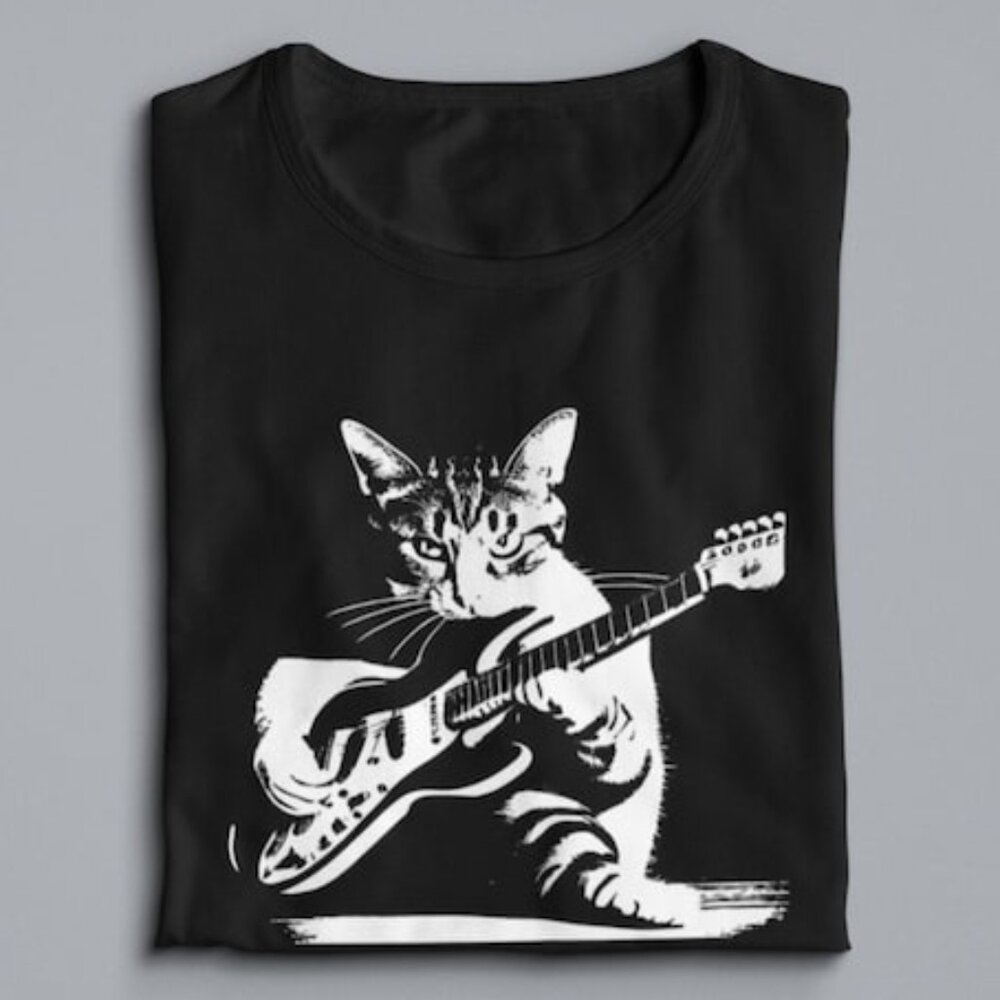 Cat Playing Guitar Shirt, Guitar Kitty T-shirt